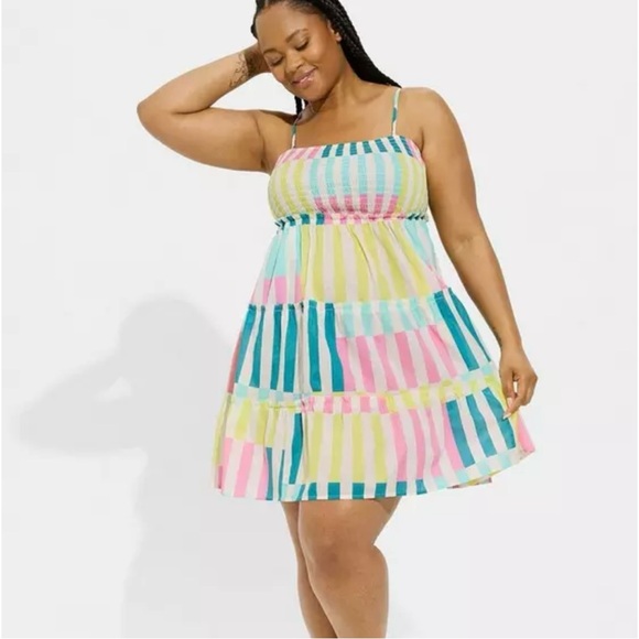 torrid Other - Torrid Mini Cotton Voile Trapeze Cover Up Dress Playful Stripe Dew O L/12 NWT